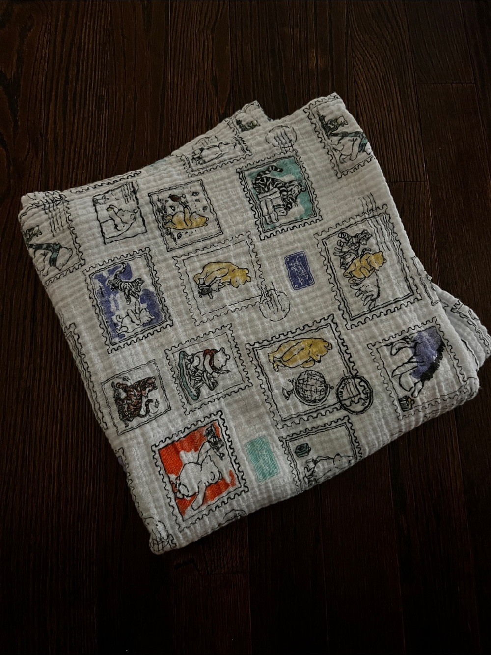 aden + anais Gray Muslin Swaddle with Multicolor Animal Stamp Prints